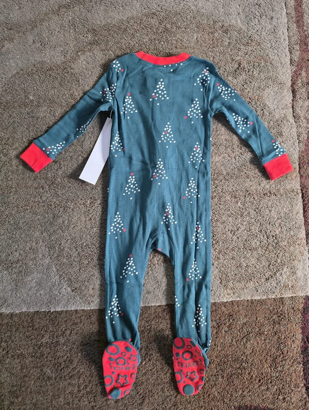 Butter Teal Footed One-Piece with Red Trim